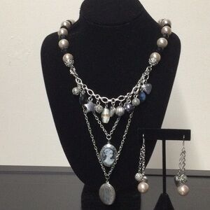 New Vintage Cameo Necklace with earrings set